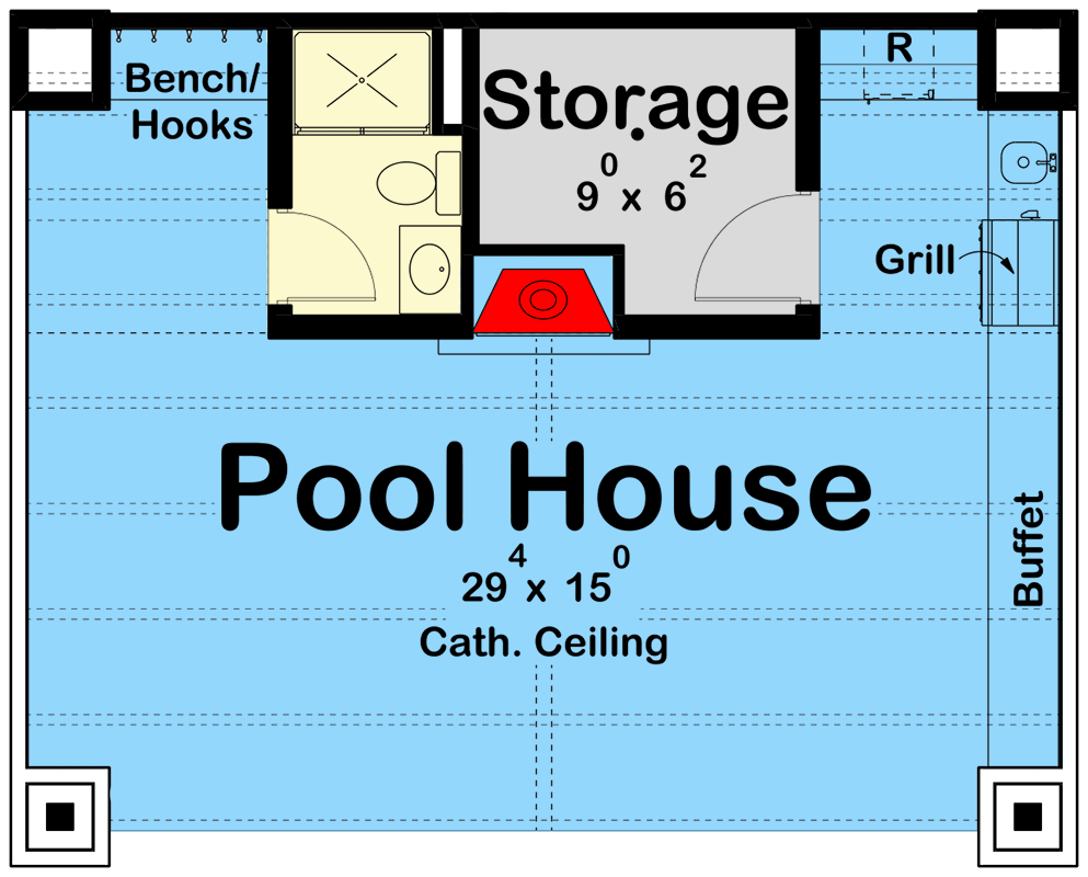 Plan 623205DJ: Rustic Pool House with Large Covered Patio and Outdoor Fireplace - Floor Plan - Main Level - Coastal
