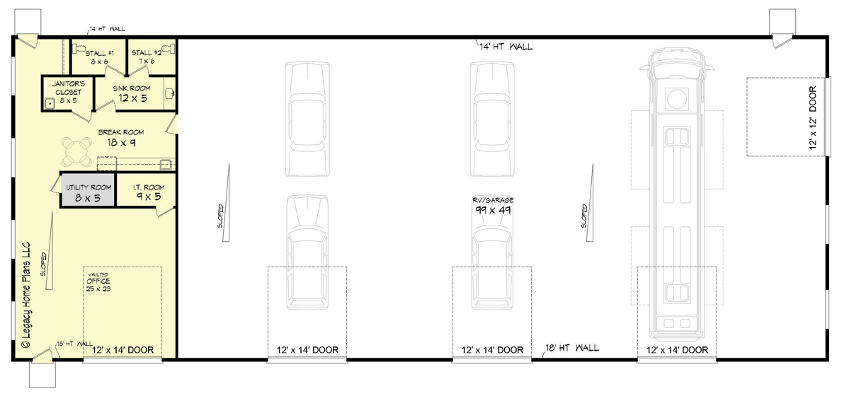 Plan 680094VR: Traditional RV-Friendly Garage with 3-Bays and an Office - Floor Plan - Main Level - Traditional
