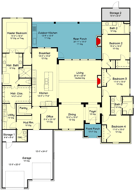 Plan 860075MCD: One-level French Country House Plan with Split-bed Layout - Floor Plan - Main Level - Acadian, European, French Country, Louisiana-Style, Southern