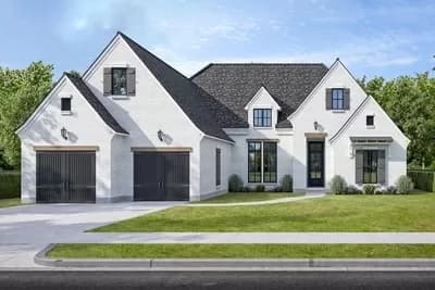 One-level French Country House Plan with Split-bed Layout