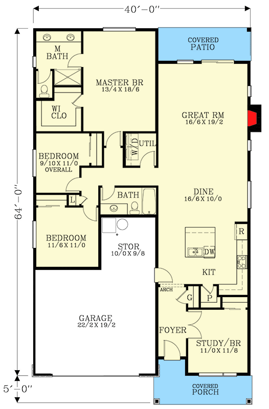 Plan 28058J: 4 Bed 1900 Square Foot One-Level Prairie-Ranch Home Plan - Floor Plan - Main Level - Northwest, Prairie, Ranch