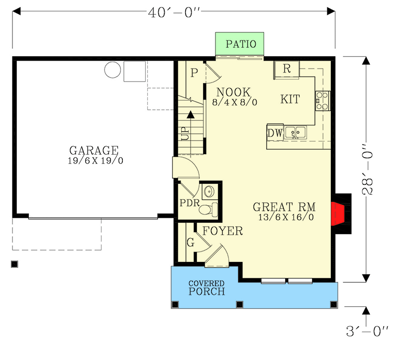 Plan 28061J: Transitional Craftsman Plan Just Under 1,500 Square Feet  - Floor Plan - Main Level - Craftsman, Northwest, Traditional
