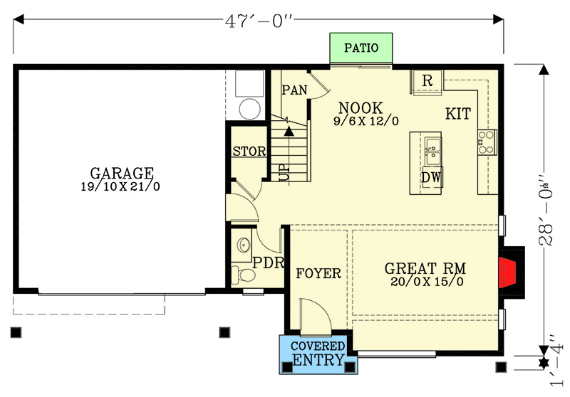 Plan 28062J: 2-Story Modern Home Plan Just Over 1,800 Square Feet - Floor Plan - Main Level - Contemporary, Mid Century Modern, Modern
