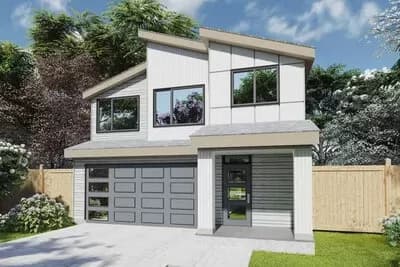 2-Story Modern House Plan Under 1600 Square Feet with Upstairs Master and Laundry