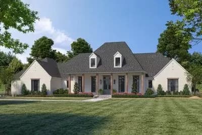 4-Bedroom French Country House Plan with Outdoor Kitchen and Fireplace