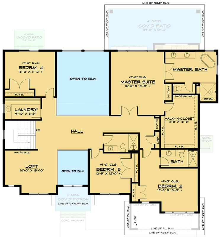 Plan 666189RAF: 2-Story Contemporary House Plan with 3-Car Tandem Garage - Floor Plan - 2nd Floor - Contemporary, Country, Modern Farmhouse, New American, Northwest, Transitional