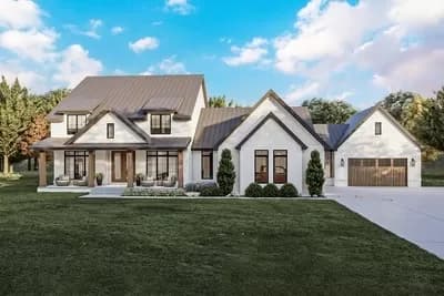 Modern Farmhouse Under 3300 Square Feet with 2-Story Great Room