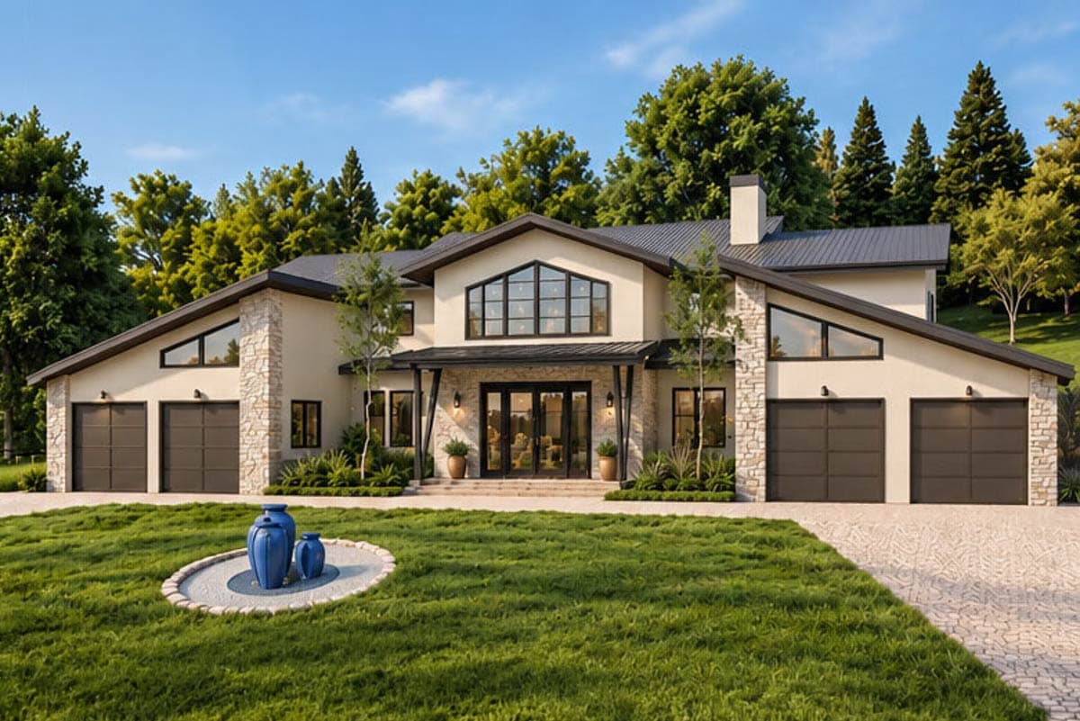 Plan 871029JEN: Symmetrical Modern House Plan with Matching Wings and Large Outdoor Entertaining Space - Image #4 - Contemporary, Mid Century Modern, Modern