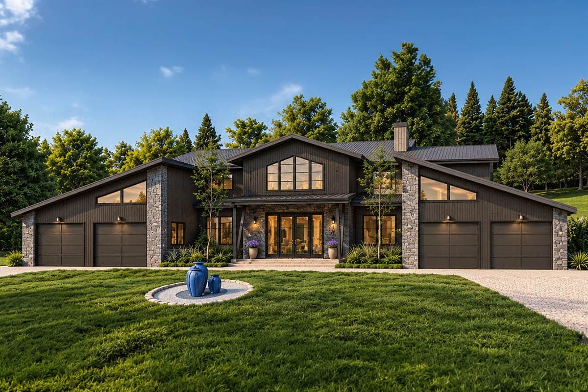 Plan 871029JEN: Symmetrical Modern House Plan with Matching Wings and Large Outdoor Entertaining Space - Image #2 - Contemporary, Mid Century Modern, Modern