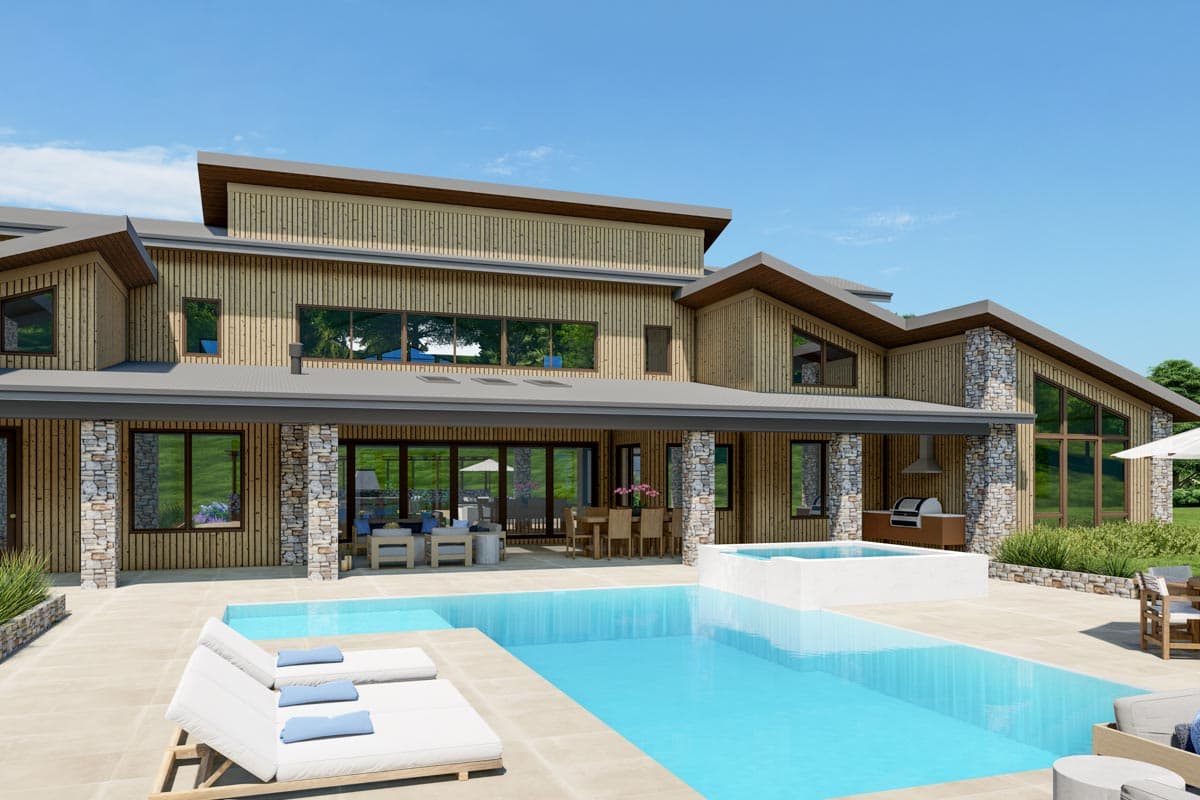 Plan 871029JEN: Symmetrical Modern House Plan with Matching Wings and Large Outdoor Entertaining Space - Image #9 - Contemporary, Mid Century Modern, Modern