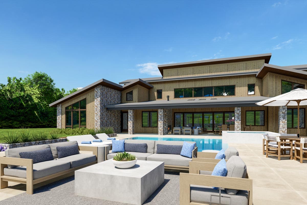 Plan 871029JEN: Symmetrical Modern House Plan with Matching Wings and Large Outdoor Entertaining Space - Image #10 - Contemporary, Mid Century Modern, Modern