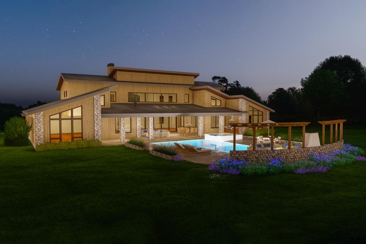 Plan 871029JEN: Symmetrical Modern House Plan with Matching Wings and Large Outdoor Entertaining Space - Image #14 - Contemporary, Mid Century Modern, Modern