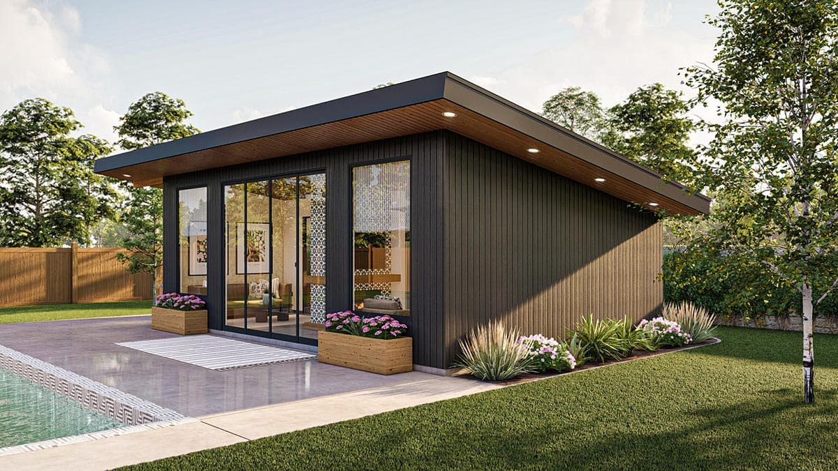 Plan 623208DJ: 600 Square Foot Modern Style Pool House Plan - Image #5 - Mid Century Modern, Modern