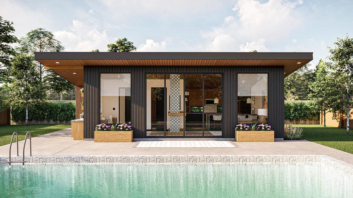 Plan 623208DJ: 600 Square Foot Modern Style Pool House Plan - Image #6 - Mid Century Modern, Modern