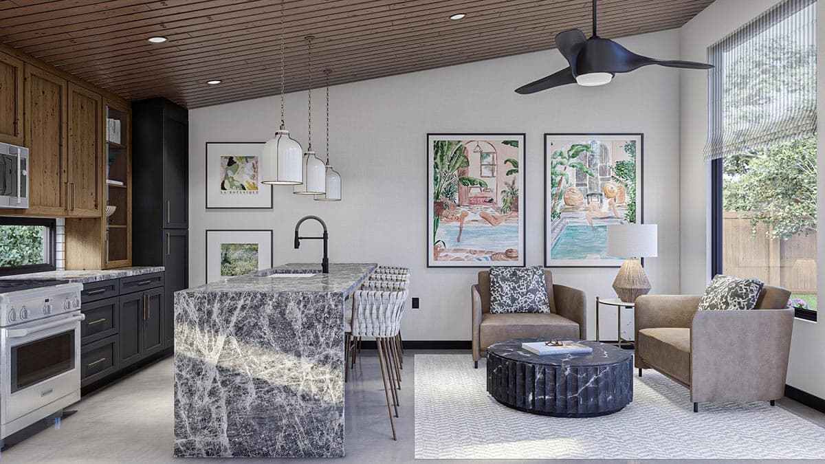 Plan 623208DJ: 600 Square Foot Modern Style Pool House Plan - Image #9 - Mid Century Modern, Modern