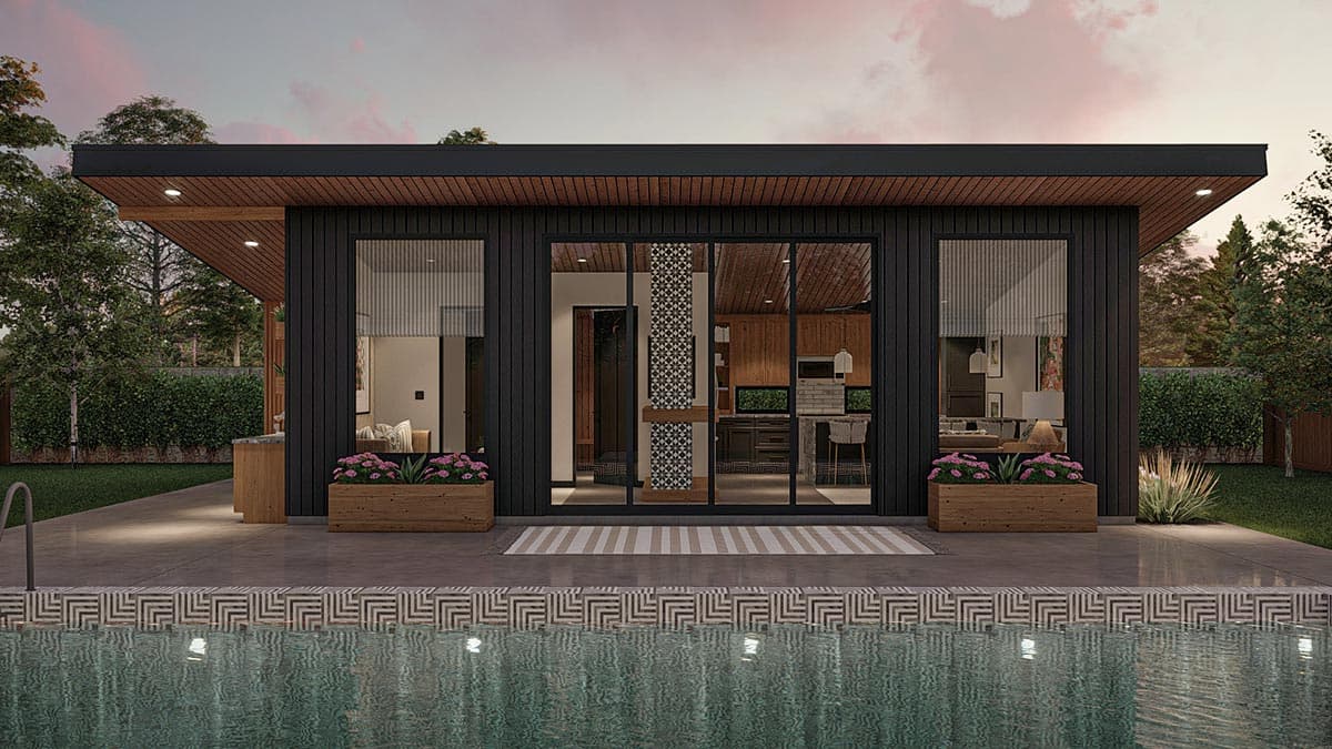 Plan 623208DJ: 600 Square Foot Modern Style Pool House Plan - Image #13 - Mid Century Modern, Modern