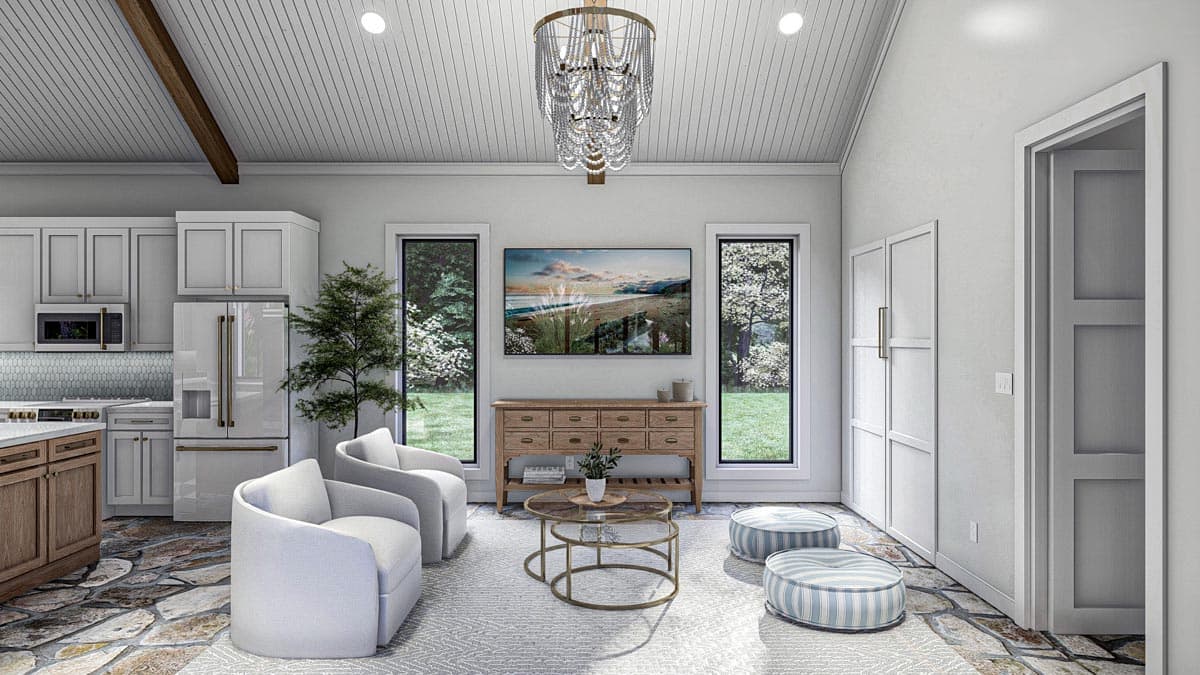 Plan 623209DJ: 542 Square Foot Modern Farmhouse Pool House Plan - Image #6 - Cottage, Country, Modern Farmhouse, Rustic