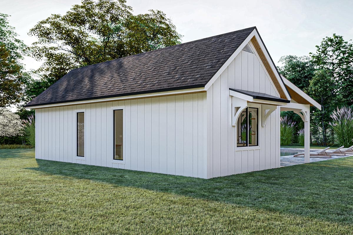 Plan 623209DJ: 542 Square Foot Modern Farmhouse Pool House Plan - Image #7 - Cottage, Country, Modern Farmhouse, Rustic