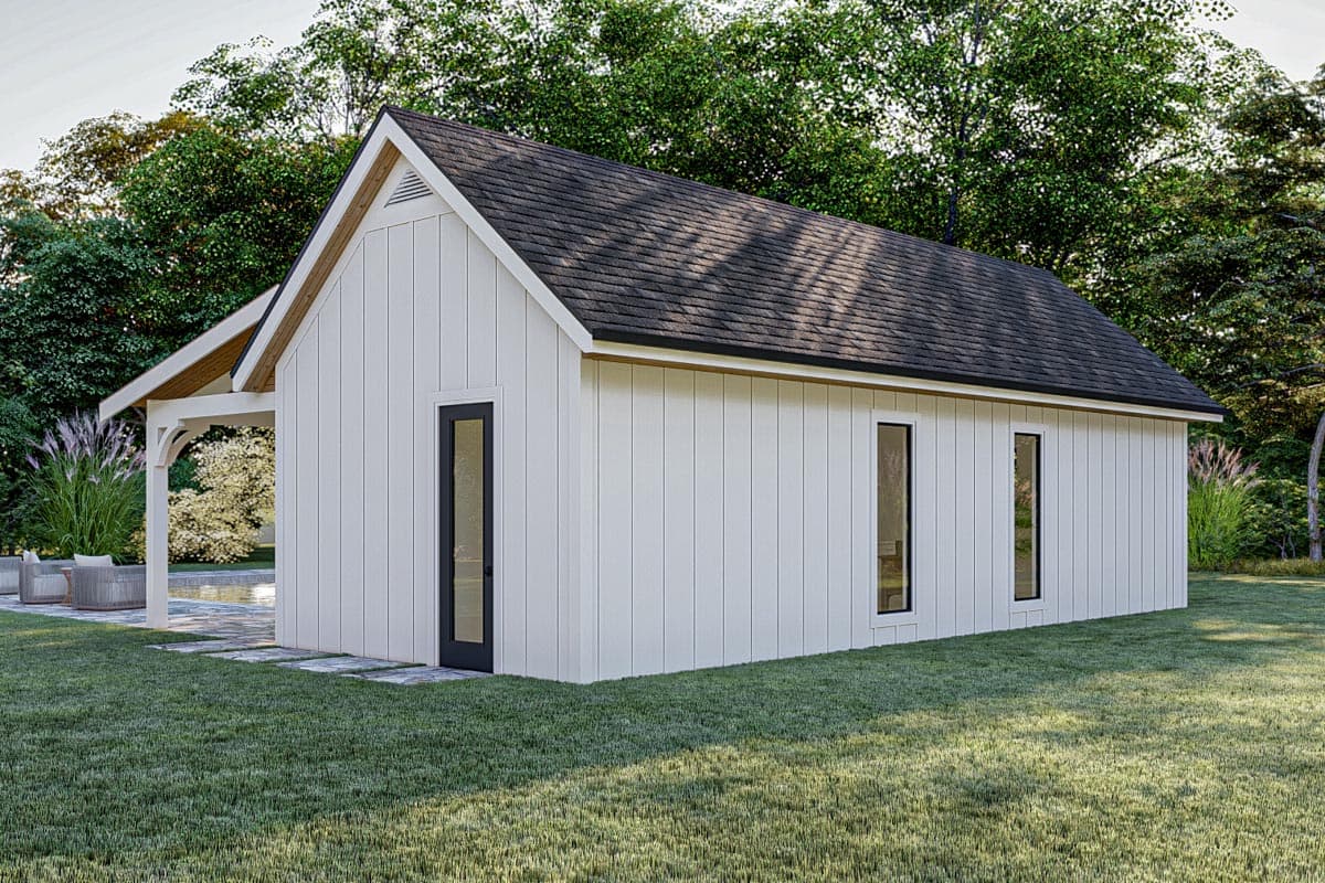 Plan 623209DJ: 542 Square Foot Modern Farmhouse Pool House Plan - Image #8 - Cottage, Country, Modern Farmhouse, Rustic