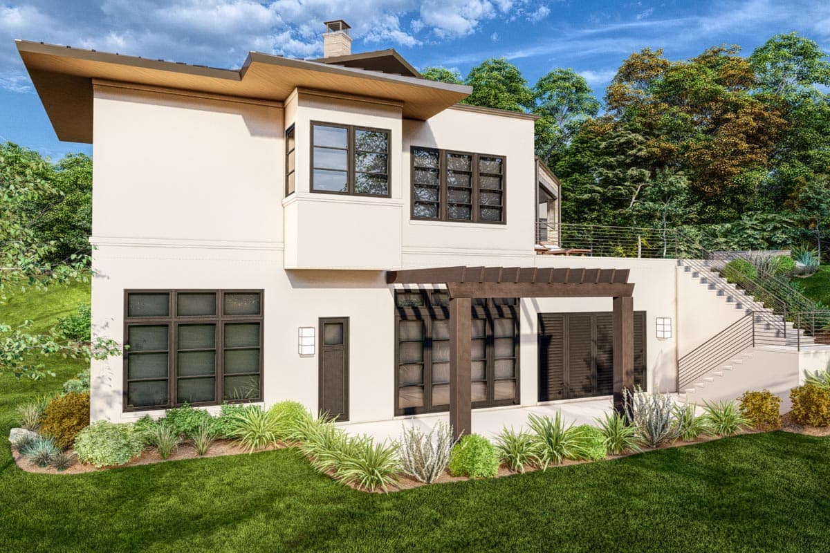 Plan 93156EL: Contemporary Mediterranean House Plan for Sloped Lots with Optional Golf Simulator  - Image #7 - Contemporary, Mid Century Modern, Modern, Northwest, Prairie