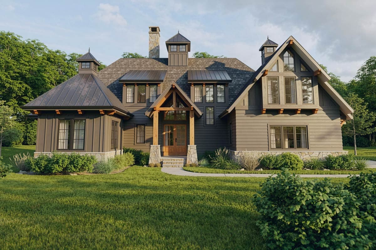 Plan 93160EL: Rustic Craftsman Plan with Upstairs Home Office and Media Room - 4786 Sq Ft - Image #1 - Cottage, Country, Craftsman, Modern Farmhouse, Mountain, New American, Rustic