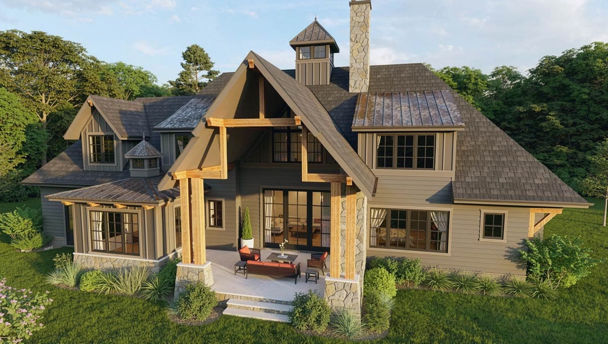 Plan 93160EL: Rustic Craftsman Plan with Upstairs Home Office and Media Room - 4786 Sq Ft - Image #2 - Cottage, Country, Craftsman, Modern Farmhouse, Mountain, New American, Rustic