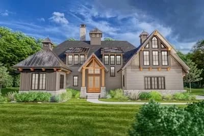 Rustic Craftsman Plan with Upstairs Home Office and Media Room - 4786 Sq Ft