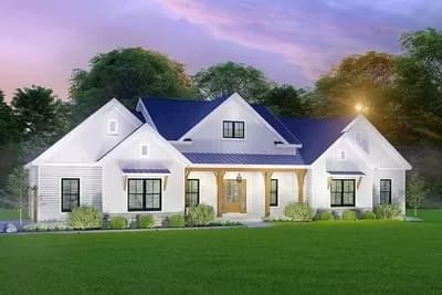 Symmetrical 3-Bed Modern Farmhouse Under 2300 Square Feet with Two Master Bath Layouts