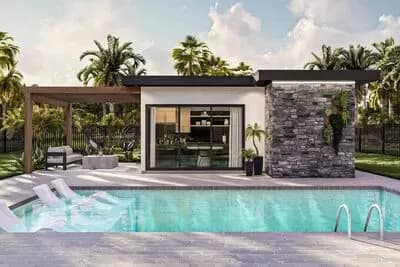 306 Square Foot Modern Pool House with Pergola