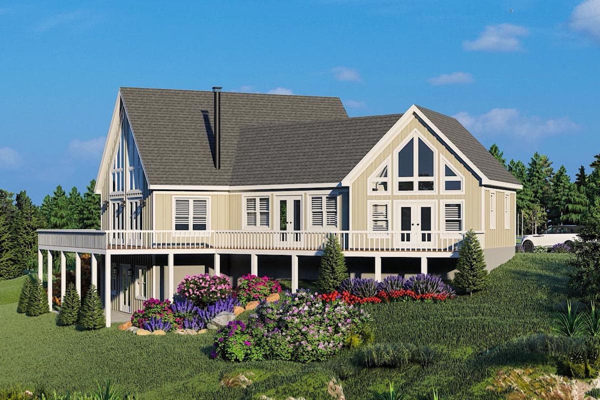 Plan 680096VR: Light-Filled Lake House Plan with Large Wrapping Deck and Lower Level Expansion - Image #4 - Contemporary, Country, Mountain, New American, Rustic, Traditional