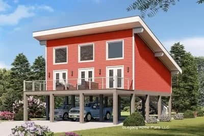 Coastal Contemporary Home Plan Under 1200 Square Feet On Piers with 2 Beds Plus Sleeping Loft