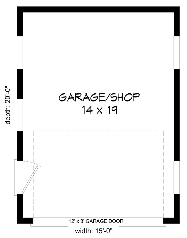 Plan 680098VR: 300 Square Foot 1-Car Detached Garage Plan - Floor Plan - Main Level - Contemporary, Traditional