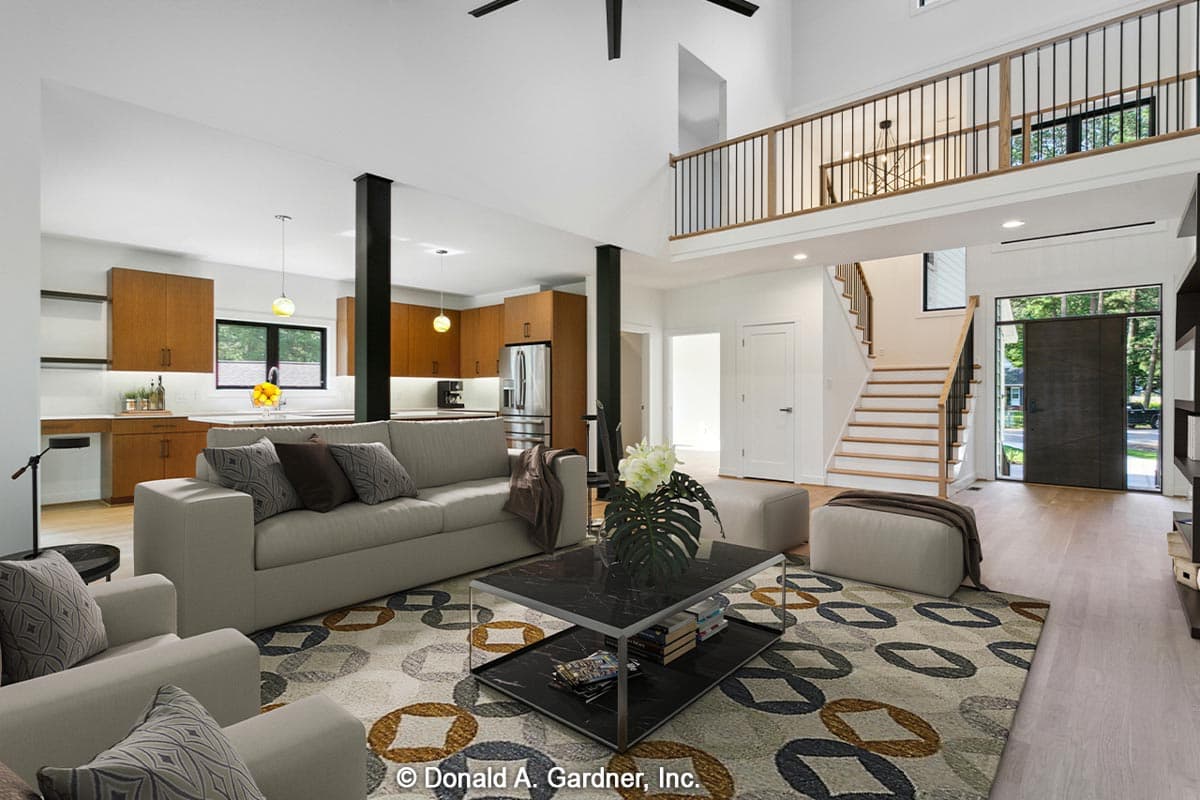 Plan 444381GDN: Rustic Modern Home Plan Under 2800 Square Feet with 25-Foot Vaulted Great Room - Image #5 - Contemporary, Craftsman, New American, Transitional