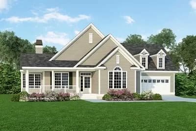 Country House Plan Under 1900 Square Feet with Two Wrap-Around Porches