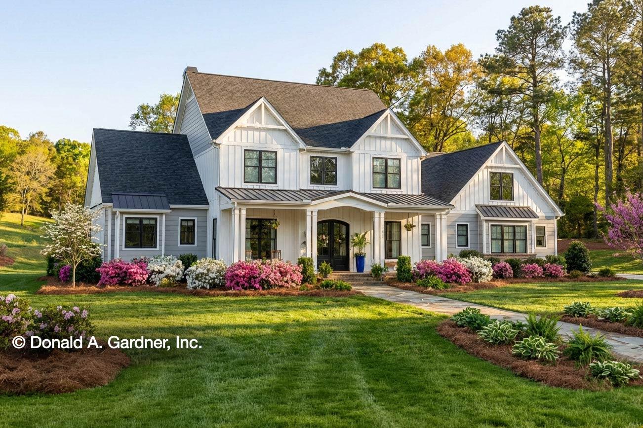 Plan 444388GDN: Modern Farmhouse Under 4000 Square Feet with Large Home Office - Image #1 - Country, Farmhouse, Modern Farmhouse, New American, Traditional