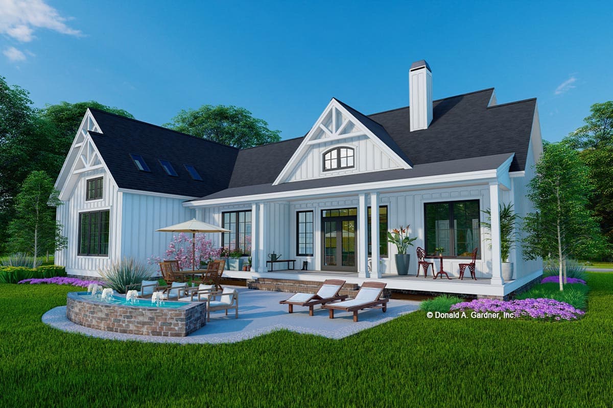 Plan 444390GDN: 2500 Square Foot Modern Farmhouse Plan with Vaulted Great Room and 7'-Deep Pordches - Image #4 - Country, Craftsman, Farmhouse, Modern Farmhouse, New American