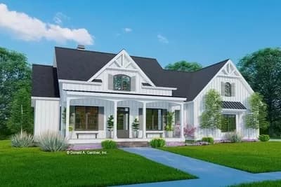 2500 Square Foot Modern Farmhouse Plan with Vaulted Great Room and 7'-Deep Pordches