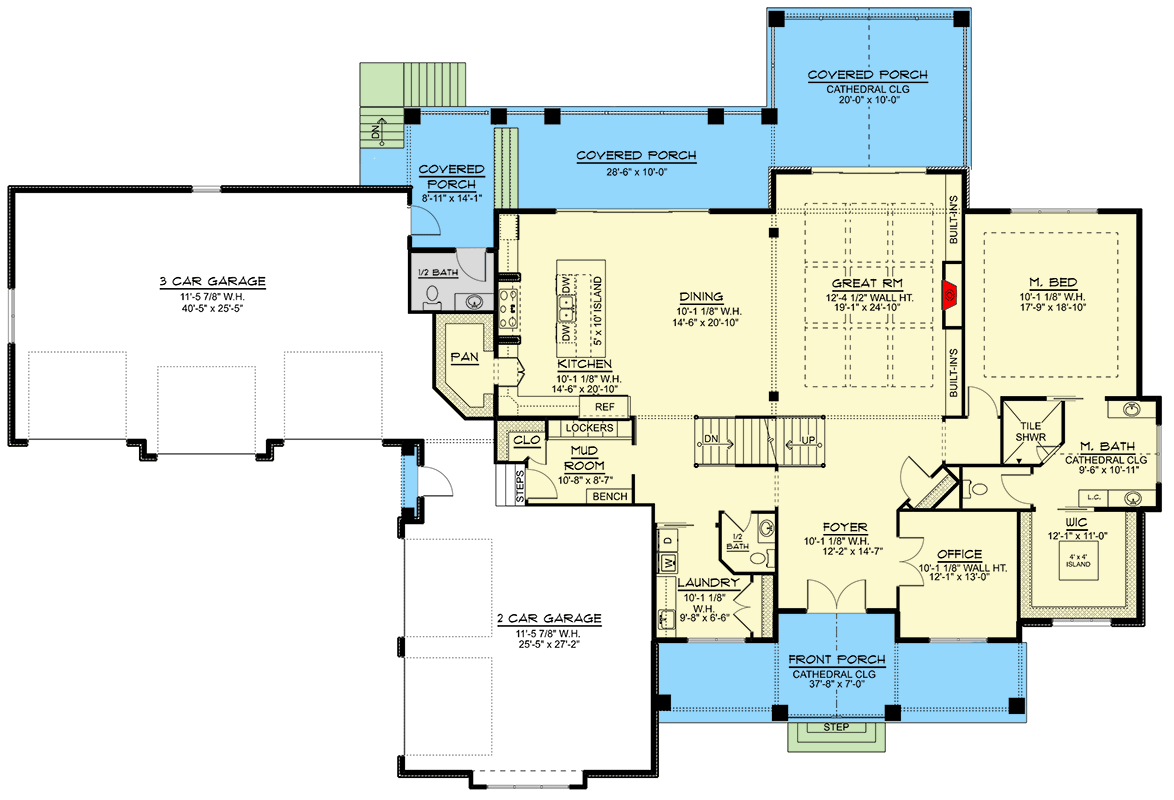 Plan 135227GRA: Modern Farmhouse Plan Under 5400 Square Feet with 5-Car Garage Lower-Level Expansion - Floor Plan - Main Level - Country, Farmhouse, Modern Farmhouse, New American, Traditional