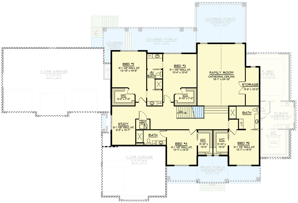 Plan 135227GRA: Modern Farmhouse Plan Under 5400 Square Feet with 5-Car Garage Lower-Level Expansion - Floor Plan - 2nd Floor - Country, Farmhouse, Modern Farmhouse, New American, Traditional