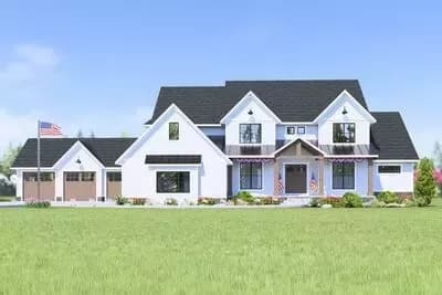 Modern Farmhouse Plan Under 5400 Square Feet with 5-Car Garage Lower-Level Expansion