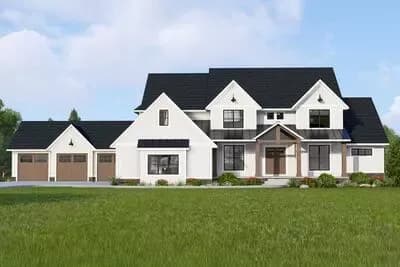 Modern Farmhouse Plan Under 5400 Square Feet with 5-Car Garage Lower-Level Expansion