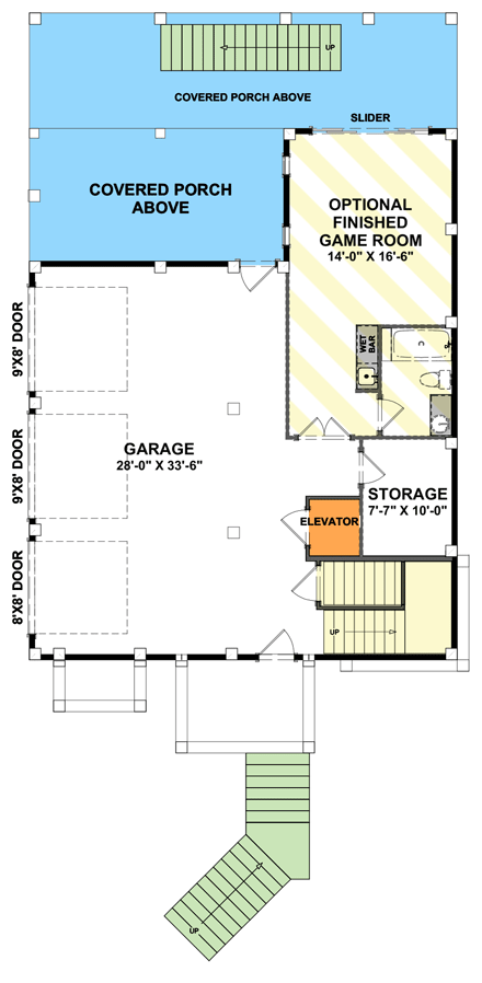 Plan 765047TWN: Low Country Craftsman Plan with Ground Level Garage and Elevator - Floor Plan - Ground Level With Optional Bonus Room ($150) - Beach, Coastal, Coastal Contemporary, Craftsman, Low Country, Vacation