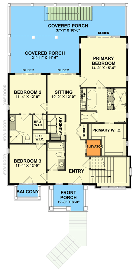 Plan 765047TWN: Low Country Craftsman Plan with Ground Level Garage and Elevator - Floor Plan - Main Level - Beach, Coastal, Coastal Contemporary, Craftsman, Low Country, Vacation