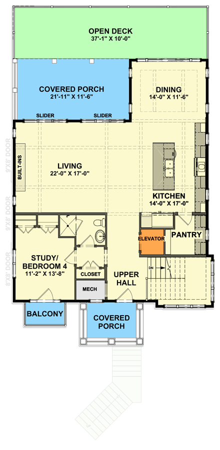 Plan 765047TWN: Low Country Craftsman Plan with Ground Level Garage and Elevator - Floor Plan - 2nd Floor - Beach, Coastal, Coastal Contemporary, Craftsman, Low Country, Vacation