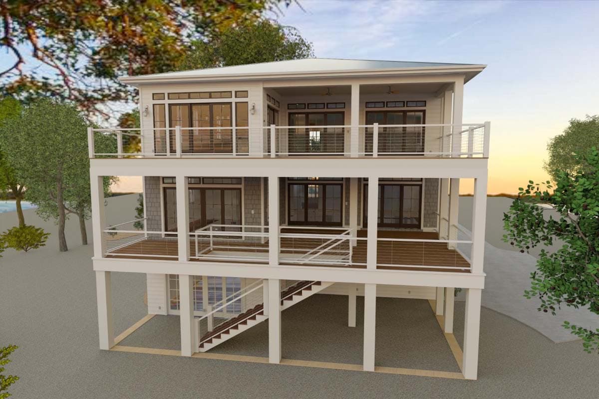 Plan 765047TWN: Low Country Craftsman Plan with Ground Level Garage and Elevator - Image #4 - Beach, Coastal, Coastal Contemporary, Craftsman, Low Country, Vacation