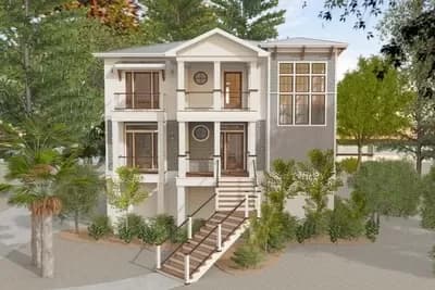 Low Country Craftsman Plan with Ground Level Garage and Elevator
