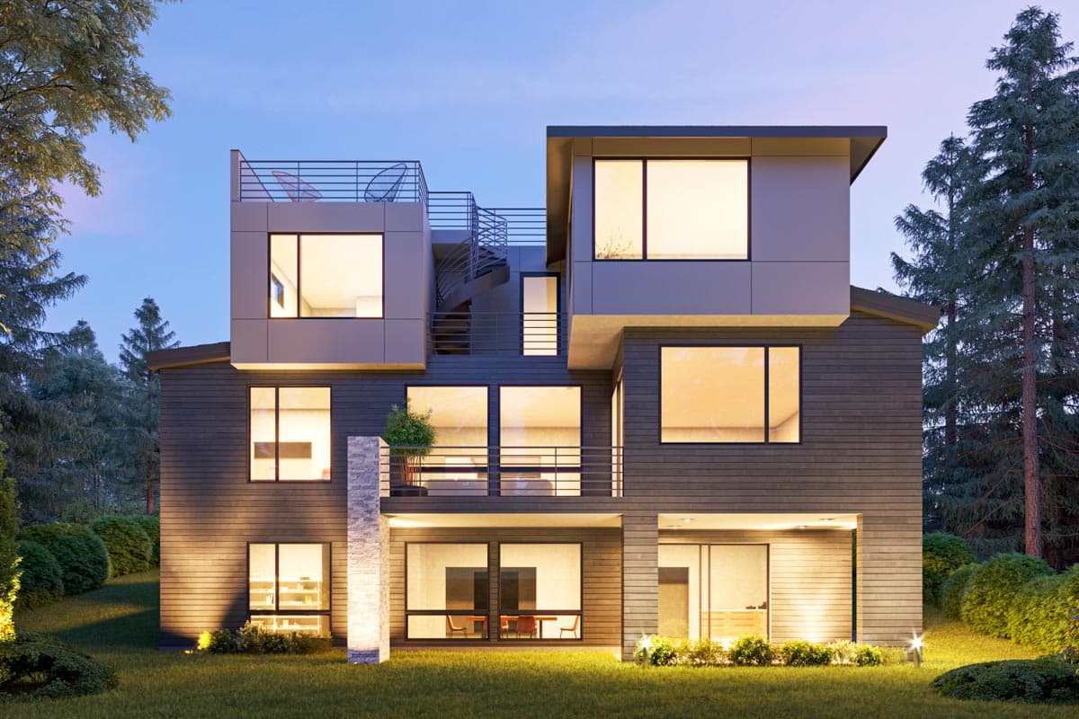 Plan 666193RAF: Modern Home Plan with Rooftop Deck and Walkout Basement - Image #4 - Contemporary, Mid Century Modern, Modern, Northwest