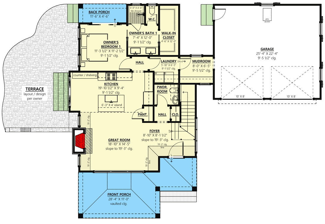 Plan 865020SHW: 1500 Square Foot 2-Bed Cottage with Vaulted Front Porch and Great Room - Floor Plan - Main Level - Cottage, Country, Craftsman, New American, Traditional