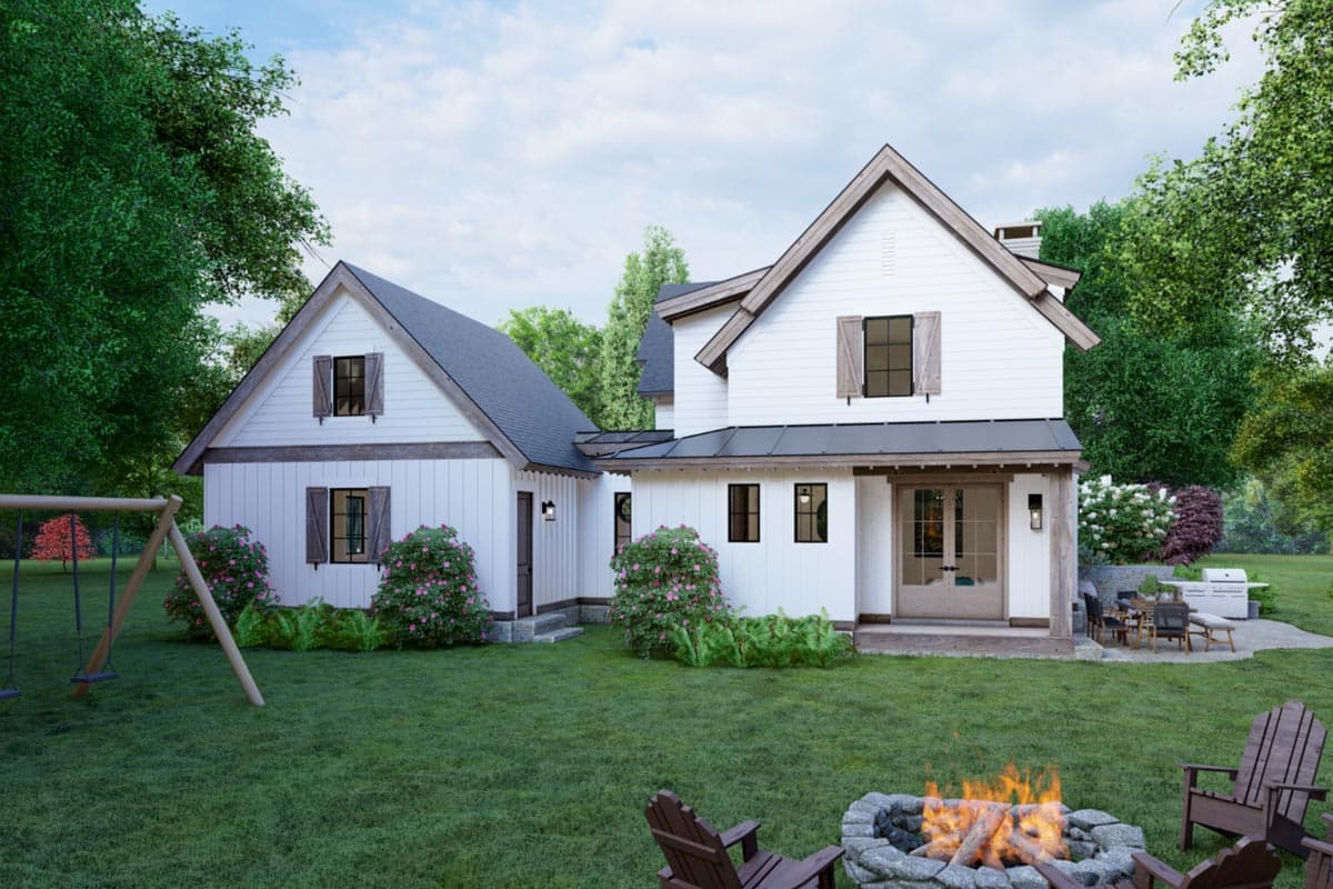 Plan 865020SHW: 1500 Square Foot 2-Bed Cottage with Vaulted Front Porch and Great Room - Image #4 - Cottage, Country, Craftsman, New American, Traditional