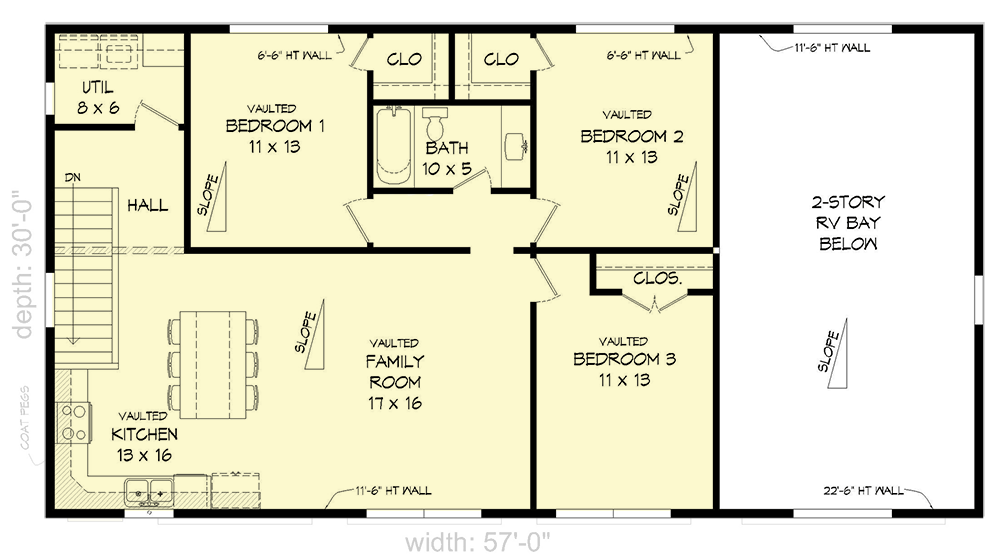 Plan 680100VR: 3-Bed Garage Apartment with RV Parking - Floor Plan - Second Level